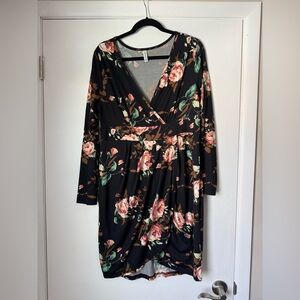 Floral Long Sleeve Wrap Style Dress